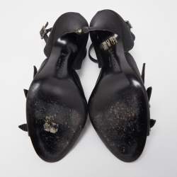 Givenchy Black Satin Crystal Buckle Embellished T Strap Open Toe Sandals Size 38
