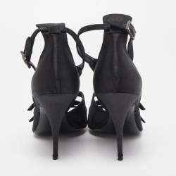 Givenchy Black Satin Crystal Buckle Embellished T Strap Open Toe Sandals Size 38