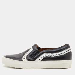 Givenchy Black/White Leather Slip On Sneakers Size 36