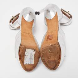 Pre Owned Givenchy Silver Lizard Embossed Leather Shark Lock Ankle Strap Platform Sandals Size 39