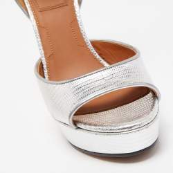 Pre Owned Givenchy Silver Lizard Embossed Leather Shark Lock Ankle Strap Platform Sandals Size 39