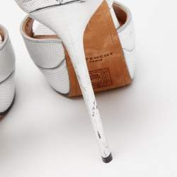 Pre Owned Givenchy Silver Lizard Embossed Leather Shark Lock Ankle Strap Platform Sandals Size 39