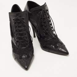 Givenchy Black Leather And Lace Pointed Toe Ankle Boots Size 40