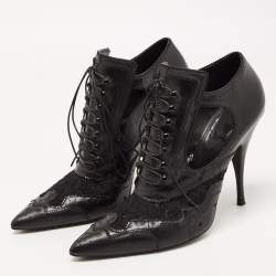 Givenchy Black Leather And Lace Pointed Toe Ankle Boots Size 40