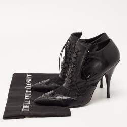 Givenchy Black Leather And Lace Pointed Toe Ankle Boots Size 40