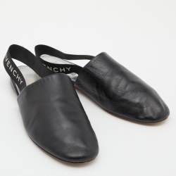 مملوكة مسبقًا Givenchy Black Leather Rivington Logo Slingback Flat Mules Size 38