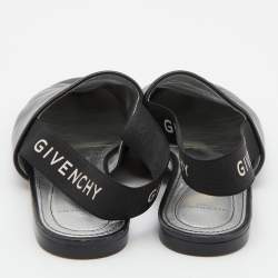مملوكة مسبقًا Givenchy Black Leather Rivington Logo Slingback Flat Mules Size 38