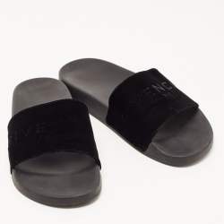 Givenchy Black Velvet Logo Slides Size 40