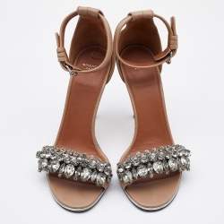 Givenchy Beige Leather Crystal Embellished Ankle Strap Sandals Size 38.5