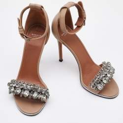 Givenchy Beige Leather Crystal Embellished Ankle Strap Sandals Size 38.5