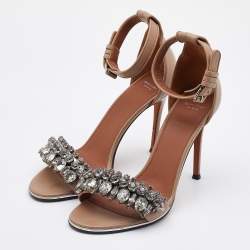 Givenchy Beige Leather Crystal Embellished Ankle Strap Sandals Size 38.5