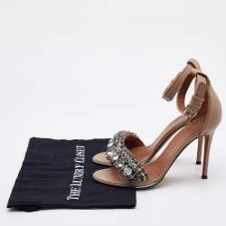 Givenchy Beige Leather Crystal Embellished Ankle Strap Sandals Size 38.5