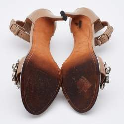 Givenchy Beige Leather Crystal Embellished Ankle Strap Sandals Size 38.5