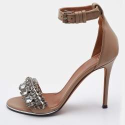 Givenchy Beige Leather Crystal Embellished Ankle Strap Sandals Size 38.5