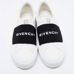 Pre Owned Givenchy White/Black Leather and Elastic Band Urban Street Sneakers Size 38