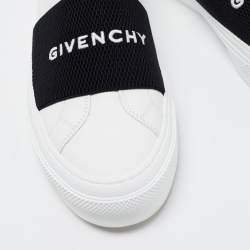 Pre Owned Givenchy White/Black Leather and Elastic Band Urban Street Sneakers Size 38