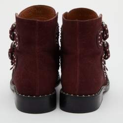 Givenchy Burgundy Suede Buckle Detail Boots Size 38.5