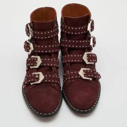 Givenchy Burgundy Suede Buckle Detail Boots Size 38.5