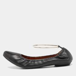 Pre Owned Givenchy Black Leather Scrunch Ankle Cuff Ballet Flats Size 40
