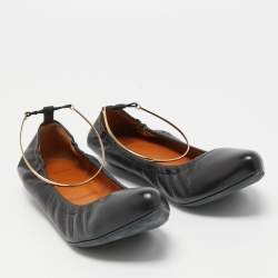 Pre Owned Givenchy Black Leather Scrunch Ankle Cuff Ballet Flats Size 40