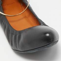 Pre Owned Givenchy Black Leather Scrunch Ankle Cuff Ballet Flats Size 40