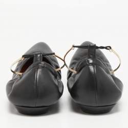 Pre Owned Givenchy Black Leather Scrunch Ankle Cuff Ballet Flats Size 40