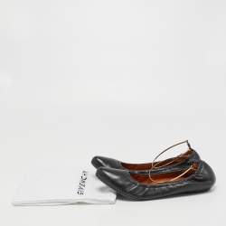 Pre Owned Givenchy Black Leather Scrunch Ankle Cuff Ballet Flats Size 40