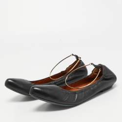 Pre Owned Givenchy Black Leather Scrunch Ankle Cuff Ballet Flats Size 40