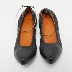 Pre Owned Givenchy Black Leather Scrunch Ankle Cuff Ballet Flats Size 40