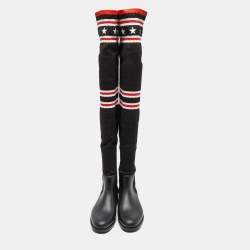 Pre Owned Givenchy Multicolor Rubber And Knit Fabric Sock Boots Size 40