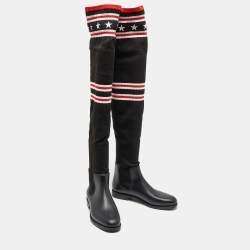 Pre Owned Givenchy Multicolor Rubber And Knit Fabric Sock Boots Size 40