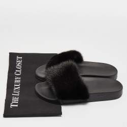 Givenchy Black Mink Fur Pool Slide Flats Size 36
