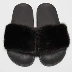 Givenchy Black Mink Fur Pool Slide Flats Size 36