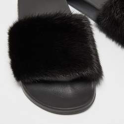 Givenchy Black Mink Fur Pool Slide Flats Size 36