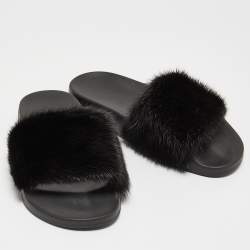 Givenchy Black Mink Fur Pool Slide Flats Size 36