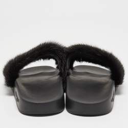Givenchy Black Mink Fur Pool Slide Flats Size 36