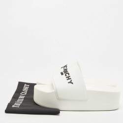 Pre Owned Givenchy White Rubber Logo Platform Slides Size 38