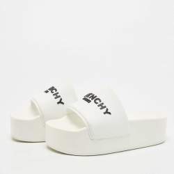 Pre Owned Givenchy White Rubber Logo Platform Slides Size 38