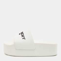 Pre Owned Givenchy White Rubber Logo Platform Slides Size 38