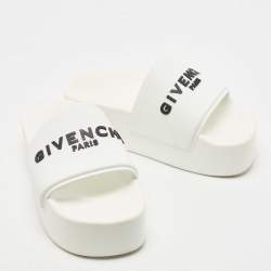 Pre Owned Givenchy White Rubber Logo Platform Slides Size 38