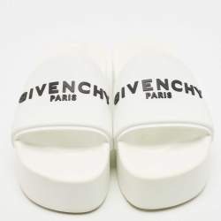 Pre Owned Givenchy White Rubber Logo Platform Slides Size 38