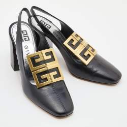 مملوكة مسبقًا Givenchy Black Leather Buckle Slingback Pumps Size 36