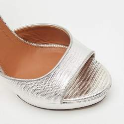 Givenchy Silver Lizard Embossed Leather Shark Lock Ankle Strap Sandals Size 40