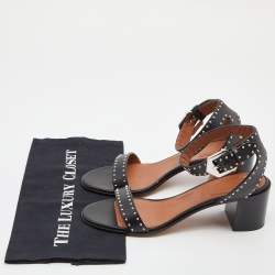 Givenchy Black Studded Leather Block Heel Ankle Strap Sandals Size 40