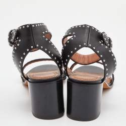 Givenchy Black Studded Leather Block Heel Ankle Strap Sandals Size 40