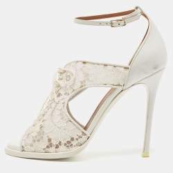 Givenchy White Lace and Leather Lace Up Ankle Strap Sandals Size 38