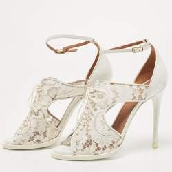 Givenchy White Lace and Leather Lace Up Ankle Strap Sandals Size 38