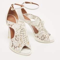 Givenchy White Lace and Leather Lace Up Ankle Strap Sandals Size 38