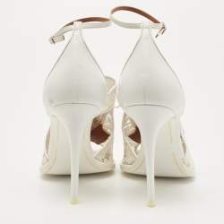 Givenchy White Lace and Leather Lace Up Ankle Strap Sandals Size 38