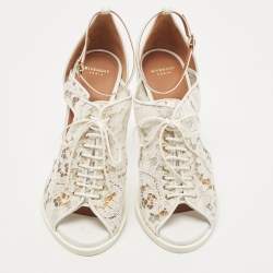 Givenchy White Lace and Leather Lace Up Ankle Strap Sandals Size 38